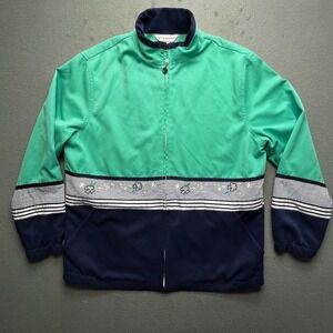 VTG Y2K Allison Daley Floral Embroidered Colorblock Track Jacket Green Navy 12